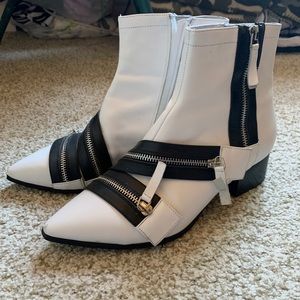 Jeffrey Campbell booties- white w/ black zippers.
